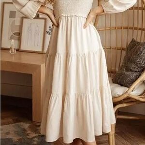 Bohme smocked Cream ivory Midi Dress